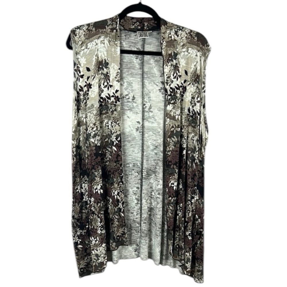 Parsley & Sage Boho Floral Neutral Open Front Cardigan Vest XL Cream Brown
